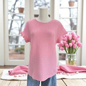 Pink Textured‎ Ruffle Sleeve Top NWOT Soft Girl Coquette Feminine Casual Blouse